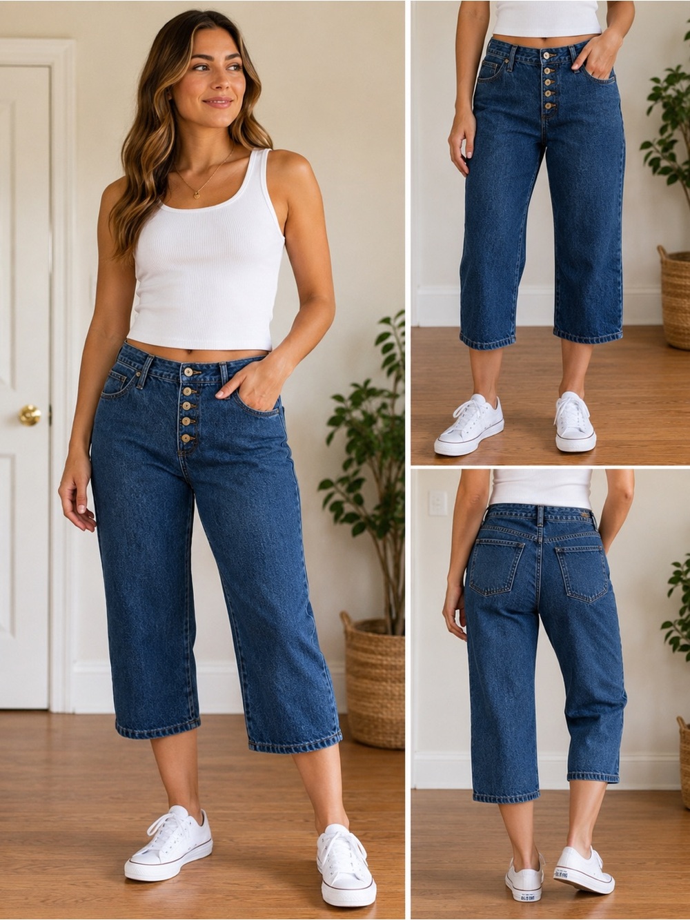 No Excuses Women’s Denim Capri Jeans Size 11/12 Blue Button Fly Y2K Cropped